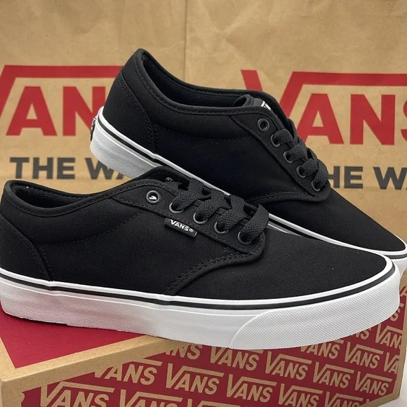 Vans Men’s Canvas Sneakers Classic Low-Top Design Atwood (Canvas) Black/White